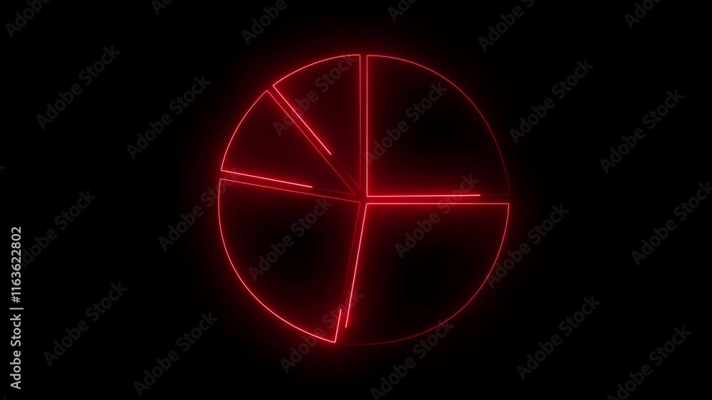 Poster neon flowchart icon on black background in red color.4k motion video.