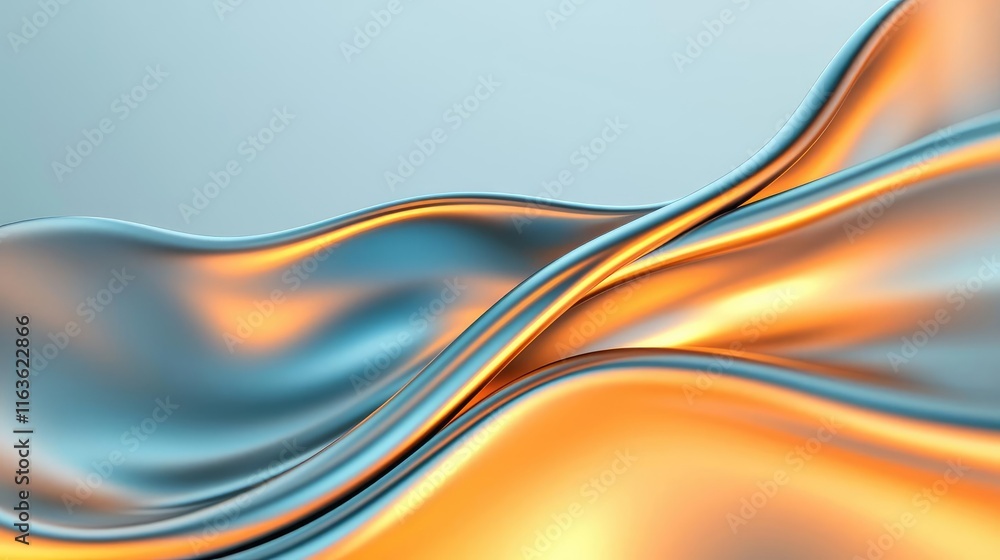 Poster brushed abstract background concept. elegant waves of blue and gold fabric create a flowing and dyna