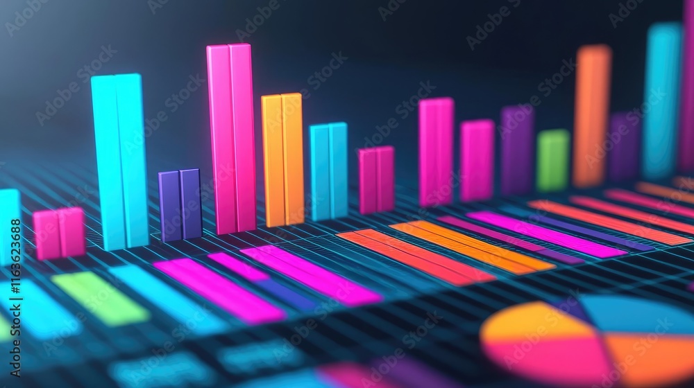 Poster crash market concept. colorful data visualization with vibrant charts and graphs for business insigh