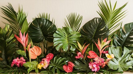 Fototapeta premium Lush Tropical Paradise: Vibrant Blooms and Exotic Foliage