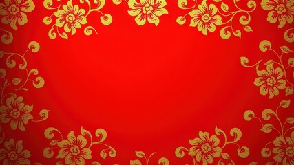 Red background with gold floral border design for elegant invitations