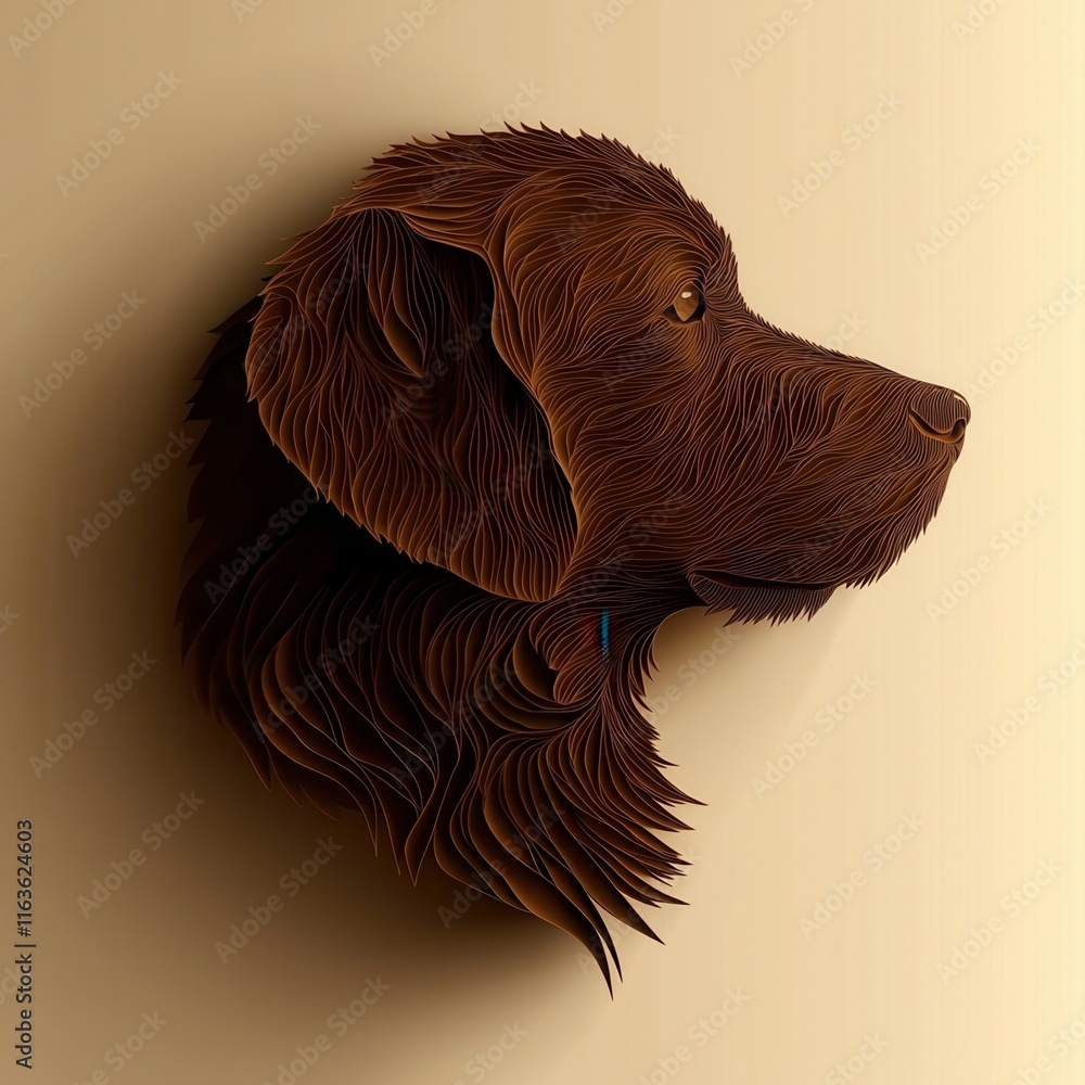Poster a stylized representation of a dog's head, showcasing intricate textures and warm tones, creating a 