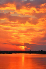 Fototapeta premium Spectacular Display of A Yellow Sunrise Adorning The Horizon With A Golden Hue. A Beautiful Dawn Witnessed Amidst Serene Landscapes.