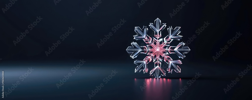 Poster snowflake abstract background idea. a detailed depiction of a crystalline snowflake with glowing acc