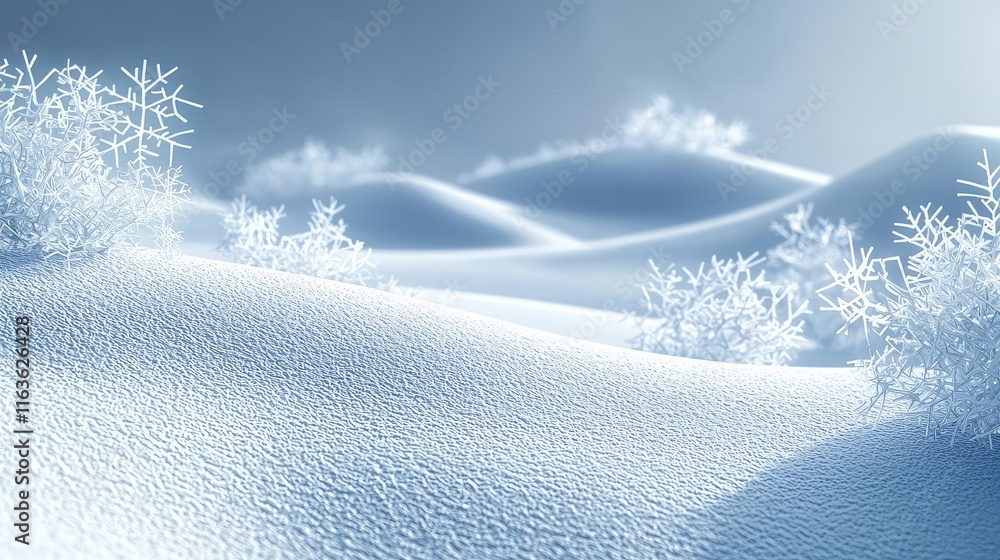 Poster snowflake abstract background idea. serene winter landscape with soft snowdrifts and delicate snowfl