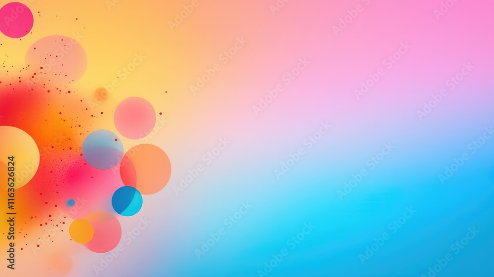 Poster Splatter abstract background idea. Vibrant abstract design with colorful circles and a smooth gradient background.