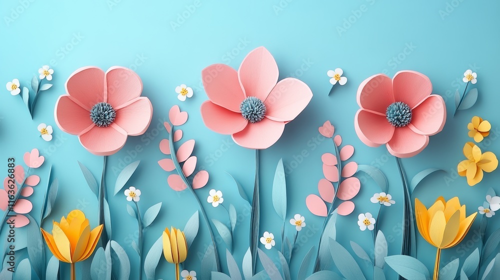 Poster spring flowers background with copy space for pastel color simple design