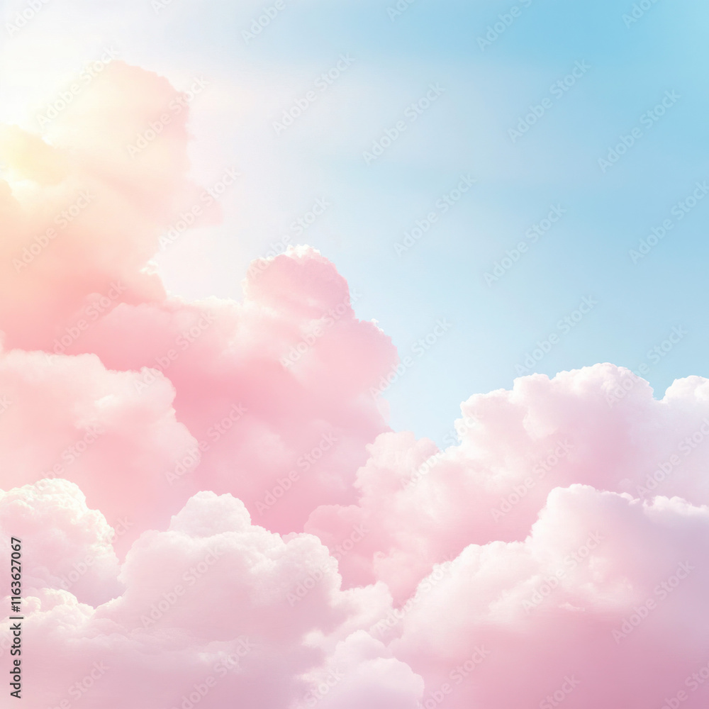 Aufkleber soft pastel clouds in serene blue sky with warm sunlight creating dreamy atmosphere