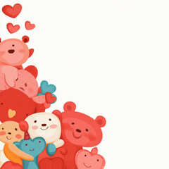 Obraz premium cheerful illustration of colorful teddy bears and hearts on white background, evoking love and warmth
