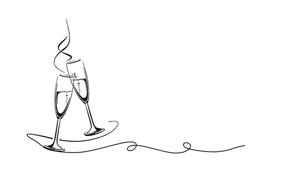recommend clip art: Continuous line art A bottle of wine with a wine glass and a bunch of grapes in a minimalist black linear Sketch drawing style isolated on a white background.