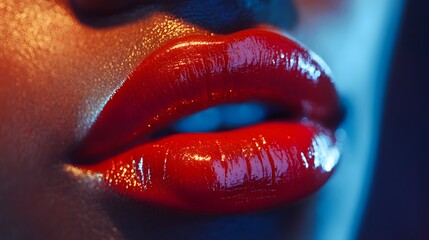 Close-up of lips with vibrant red lipstick