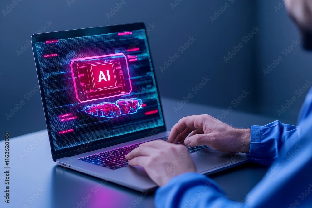Poster stock idea. stock content generator tool. computer chip processor technology for an ai assistant in 