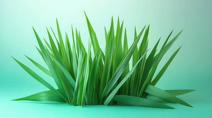 A patch of spring grass blades in rich green tones, arranged naturally with a few tips bending slightly. 
