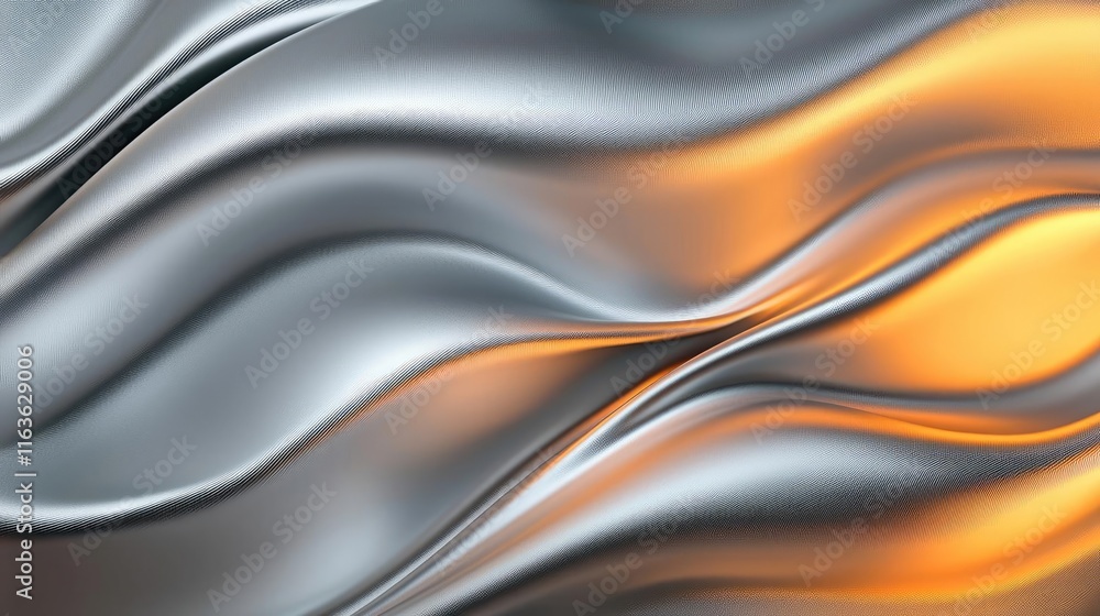Poster brushed abstract background concept. abstract fluid metallic pattern with silver and orange waves fo