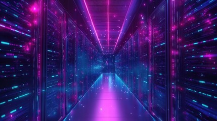 Server room 3d illustration with node base