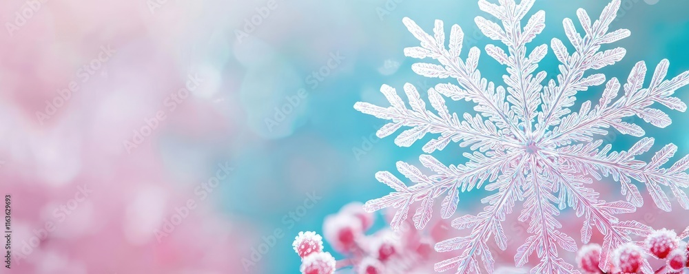 Poster snowflake abstract background idea. a delicate snowflake in shades of pink and blue, symbolizing win