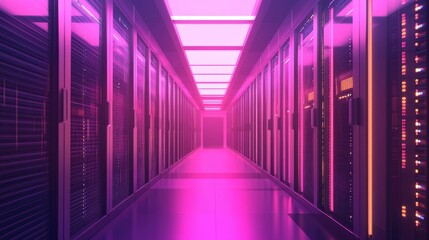 Server room 3d illustration with node base