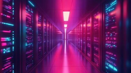 Server room 3d illustration with node base