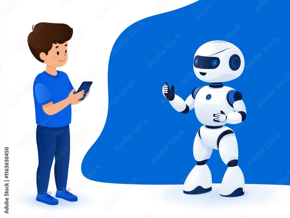 Poster an ai virtual assistant supports a man by providing necessary information and aid in multiple activi