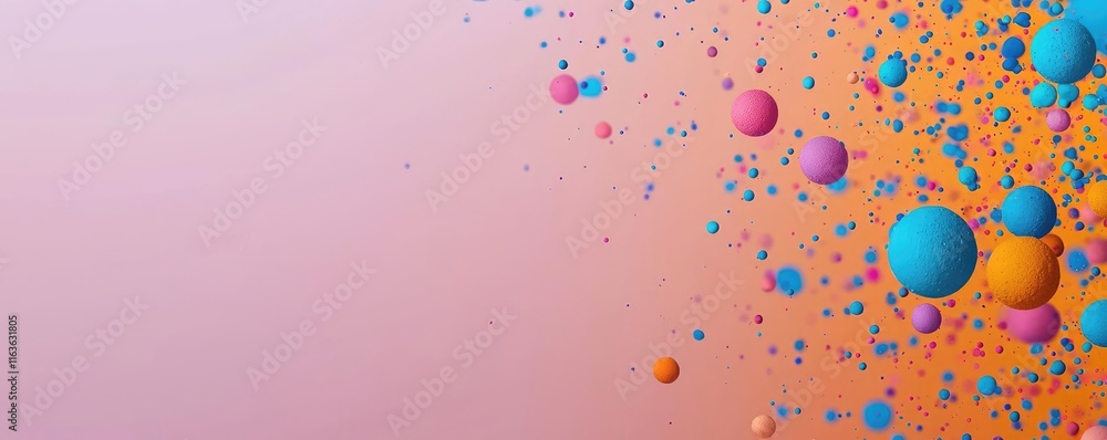 Poster splatter abstract background idea. colorful spheres floating against a soft pastel background, creat