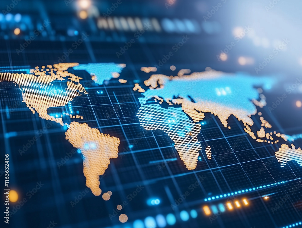 Aufkleber 3d world globe data exchange , planet earth network connection web