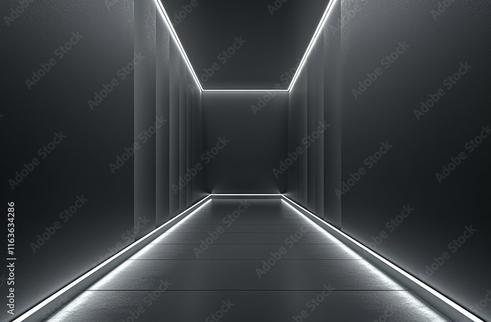Poster minimalist geometric abstract design with glowing led lights in triangle shape, perfect for technolo