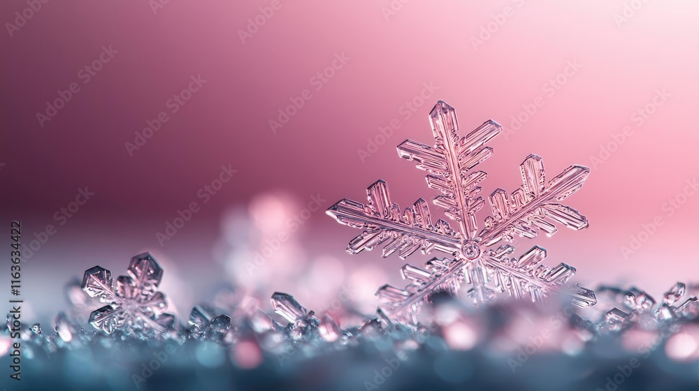 Poster snowflake abstract background idea. a crystal-clear snowflake resting on icy surface, showcasing win