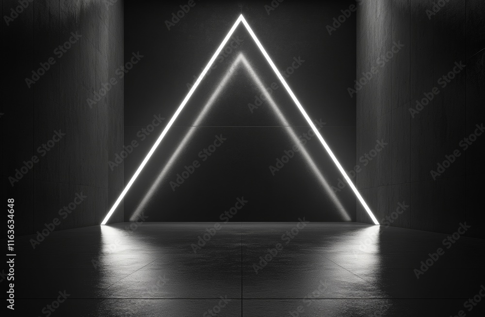 Aufkleber minimalist symmetrical photograph of an empty black and white space with three led lights in the sha