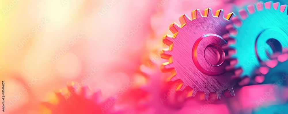 Poster brushed abstract background concept. close-up of colorful gears representing technology and innovati