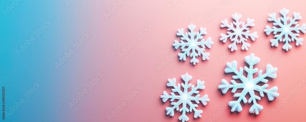 Poster snowflake abstract background idea. colorful snowflakes on a soft gradient background, perfect for w