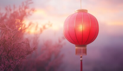 Obraz premium Red Lantern Hanging in the Air for Chinese New Year Celebration