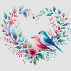 Fototapeta premium watercolor wedding flowers, birds. Isolated on White Background