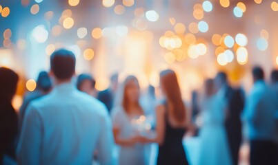 Blurred shot of business people at party in office center, Generative AI