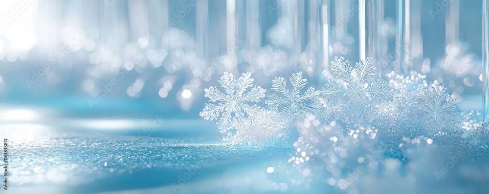 Aufkleber snowflake abstract background idea. delicate snowflakes resting on a serene blue surface, creating a