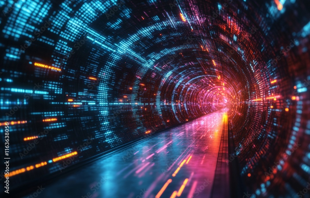 Aufkleber abstract background with colorful light streaks and data transfer speed in a dark tunnel, technology