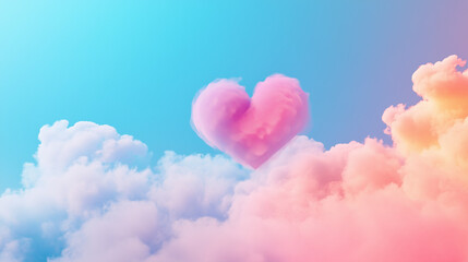 Fototapeta premium Colorful Valentine Heart in Clouds as Dreamy Abstract Background for Romantic and Loving Atmosphere
