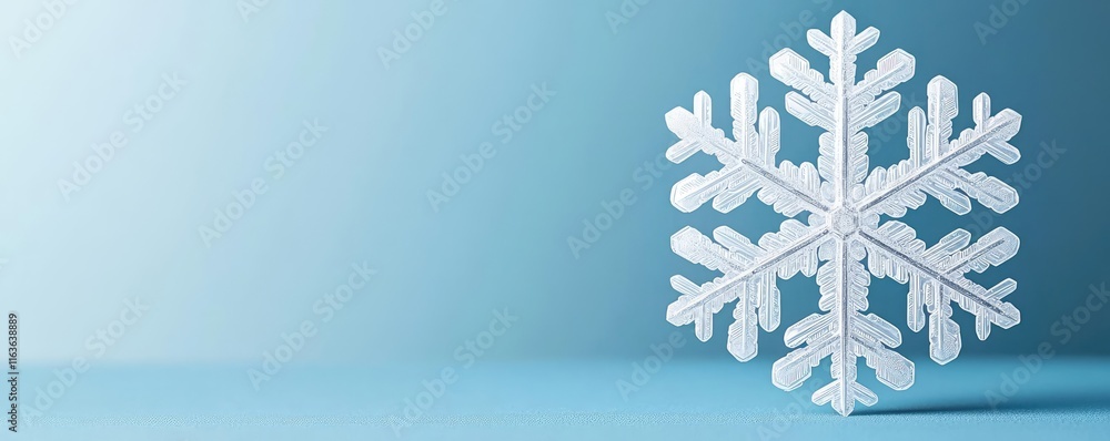 Poster snowflake abstract background idea. a delicate snowflake against a soft blue background, symbolizing