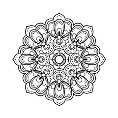 Ethnic and Mindful Mandala SVG PNG with flowers for Henna, Mehndi, tattoos, decoration and coloring book page for adults. Decorative ornament in ethnic oriental style. Outline doodle hand-drawn vector