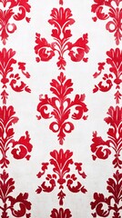 Elegant red and white damask pattern on fabric, adding a touch of sophistication to any interior design.
