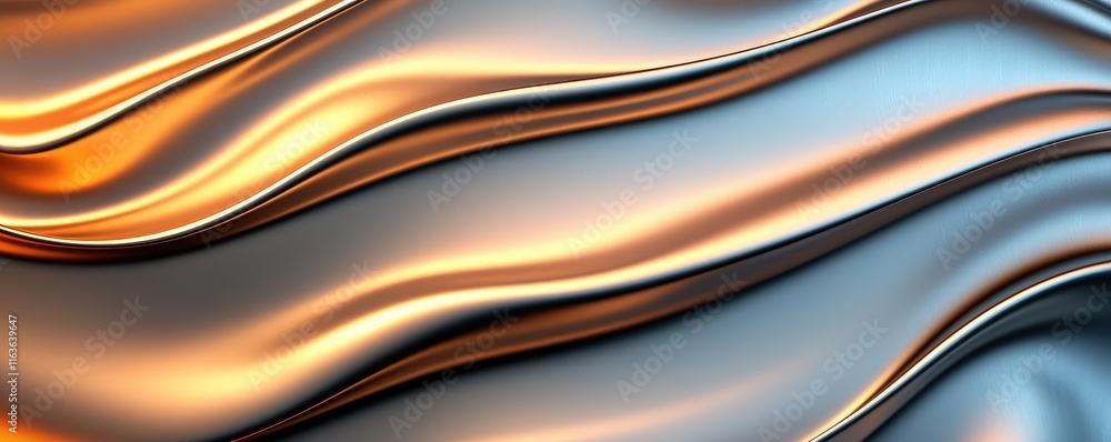 Poster brushed abstract background concept. abstract flowing waves with metallic textures in warm and cool 
