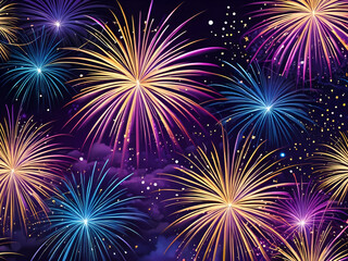Fototapeta premium Purple, Red Fireworks to welcome the new year 2025. fireworks festival. Generative Ai