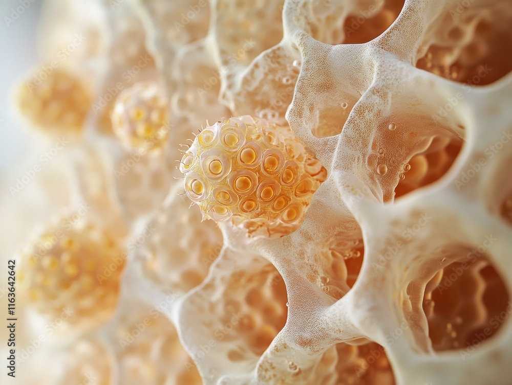 Poster close-up of orange coral structures showcasing intricate patterns and textures.