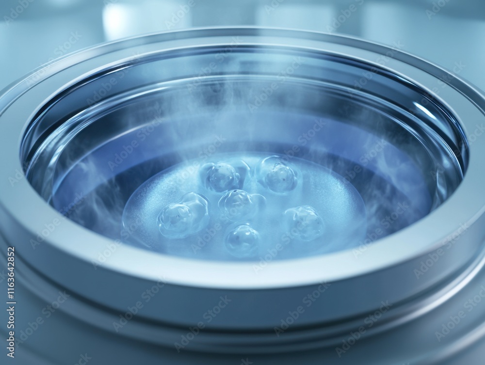 Poster close-up of a futuristic machine emitting vapor with spherical components inside, showcasing innovat