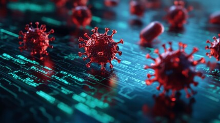 Data Flow with Virus Imagery on Minimalist Background