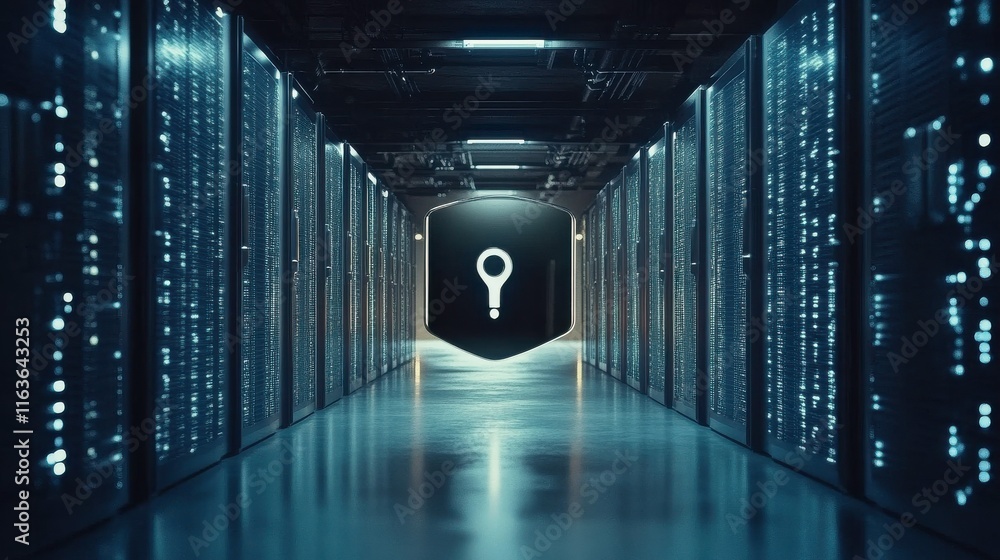 Aufkleber data security concept in minimalist server environment