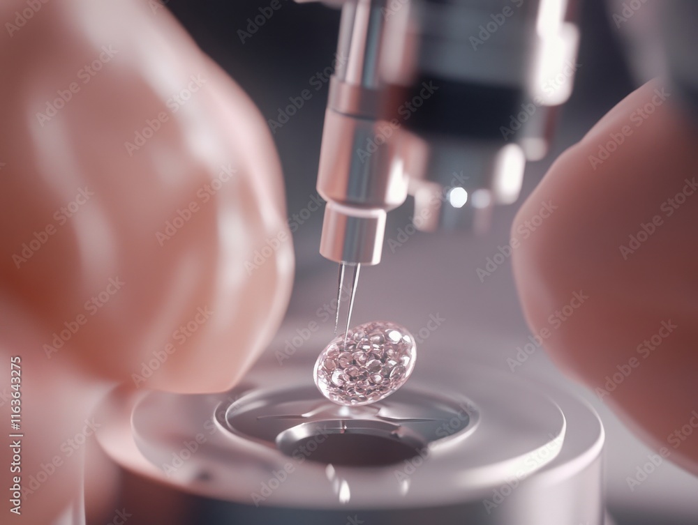 Poster close-up of a person performing delicate procedures with a pipette on a biological specimen in a lab