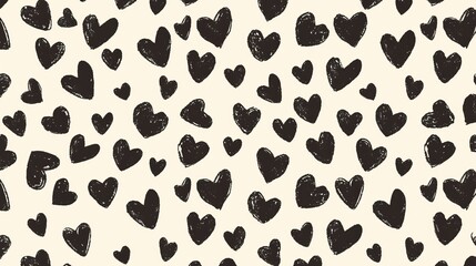 Fototapeta premium Black Hearts Pattern on Cream Background for Creative Use