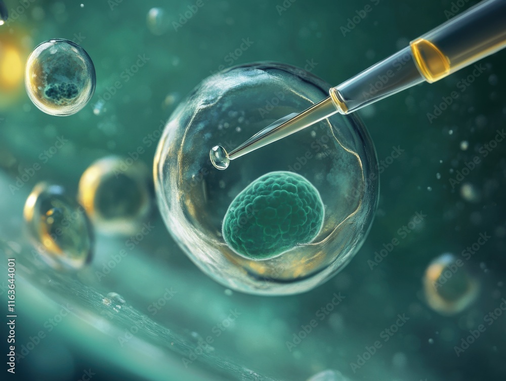 Aufkleber a close-up of a nutrient droplet being injected into a cell, showcasing cellular structure and life.
