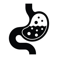 Healthy stomach vector icon. Digestion improvement symbol for health, anatomy, and medical design. Black silhouette isolated on white background.