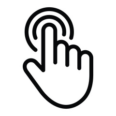 Touch screen finger press vector icon. Hand gesture symbol for user interface, mobile devices, and digital interaction design. Black outline silhouette isolated on white background.